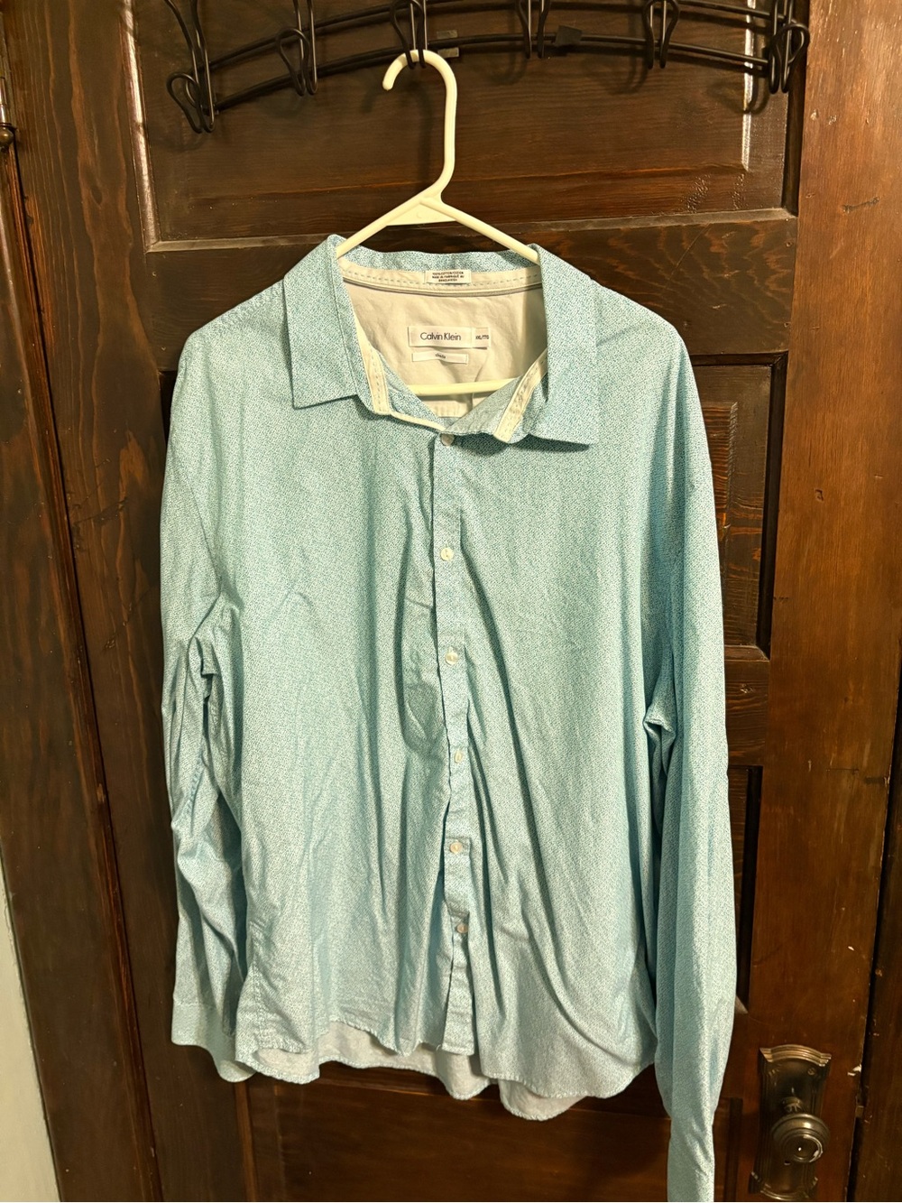 Calvin Klein aqua patterned men's dress shirt